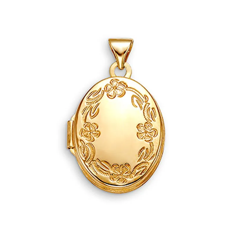 10K Yellow Gold (13mm) Floral Oval Locket Pendant