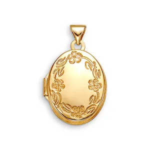 10K Yellow Gold (13mm) Floral Oval Locket Pendant