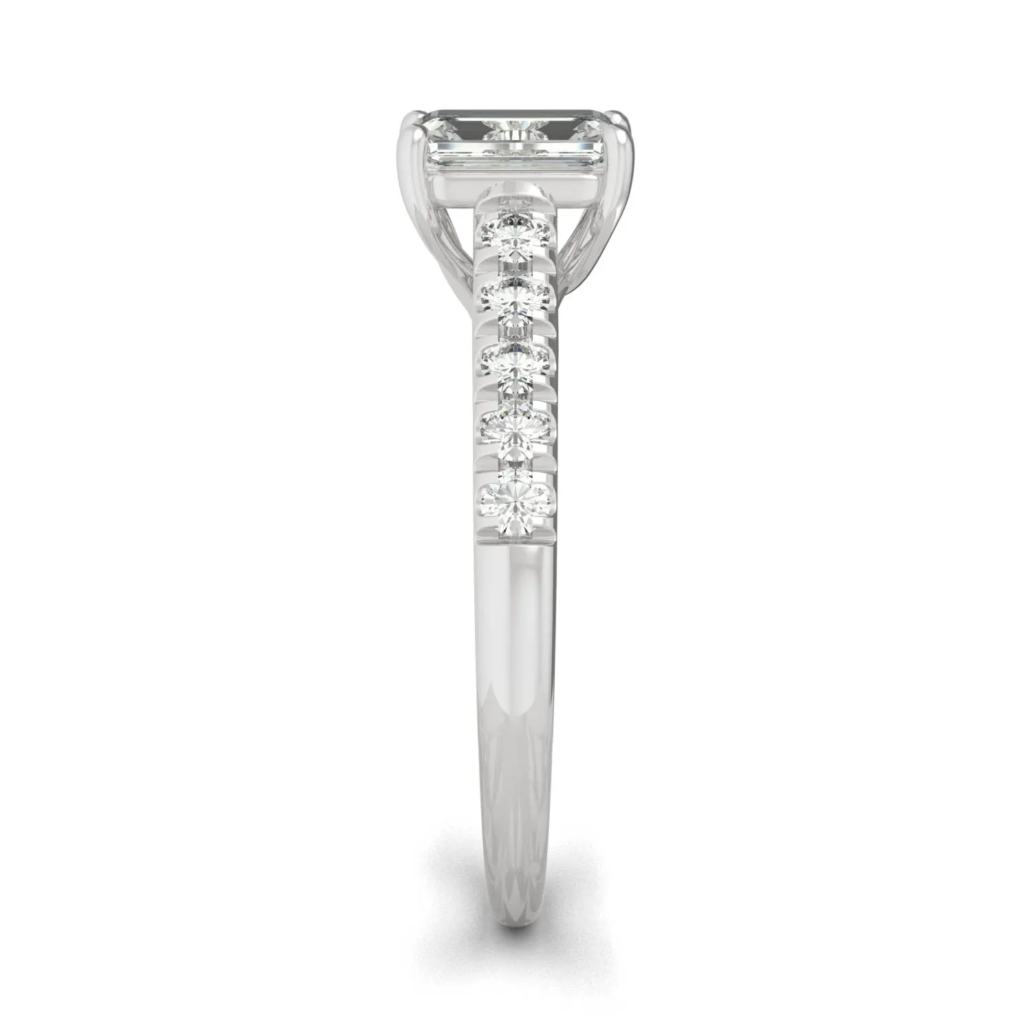 1.24 CTW DEW Emerald Moissanite Side-Stone Engagement Ring in 14K White Gold