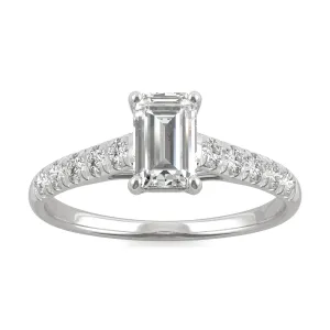 1.24 CTW DEW Emerald Moissanite Side-Stone Engagement Ring in 14K White Gold