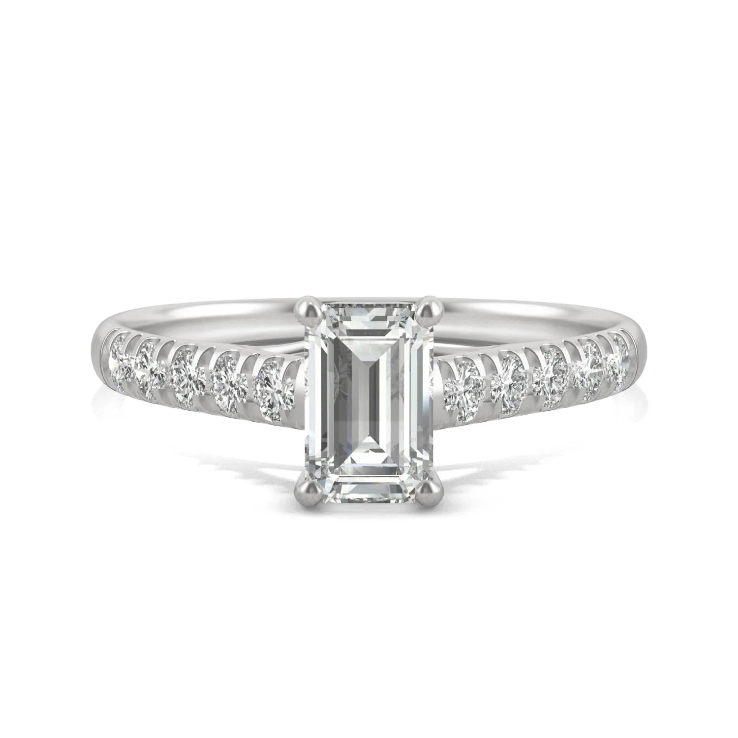 1.24 CTW DEW Emerald Moissanite Side-Stone Engagement Ring in 14K White Gold