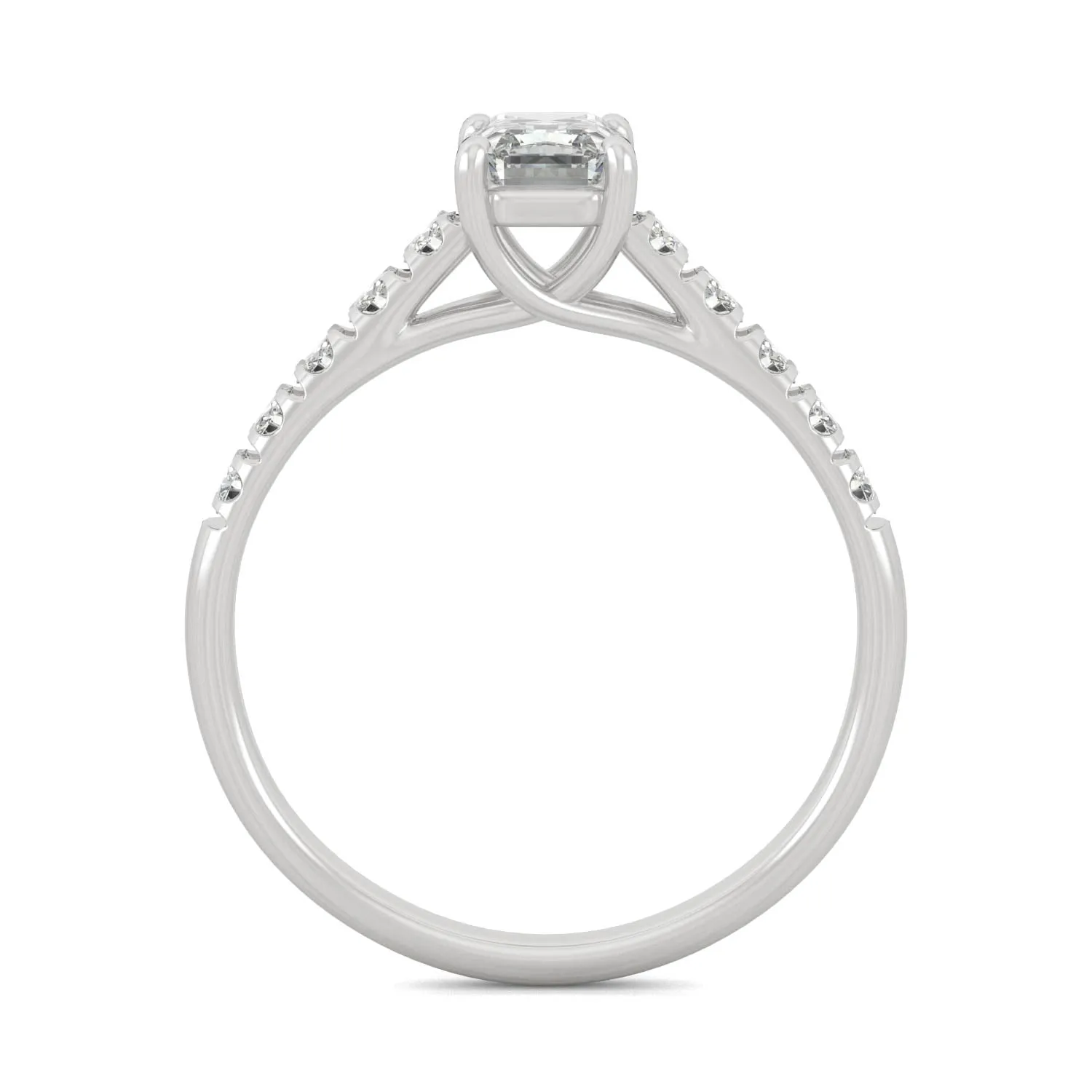1.24 CTW DEW Emerald Moissanite Side-Stone Engagement Ring in 14K White Gold