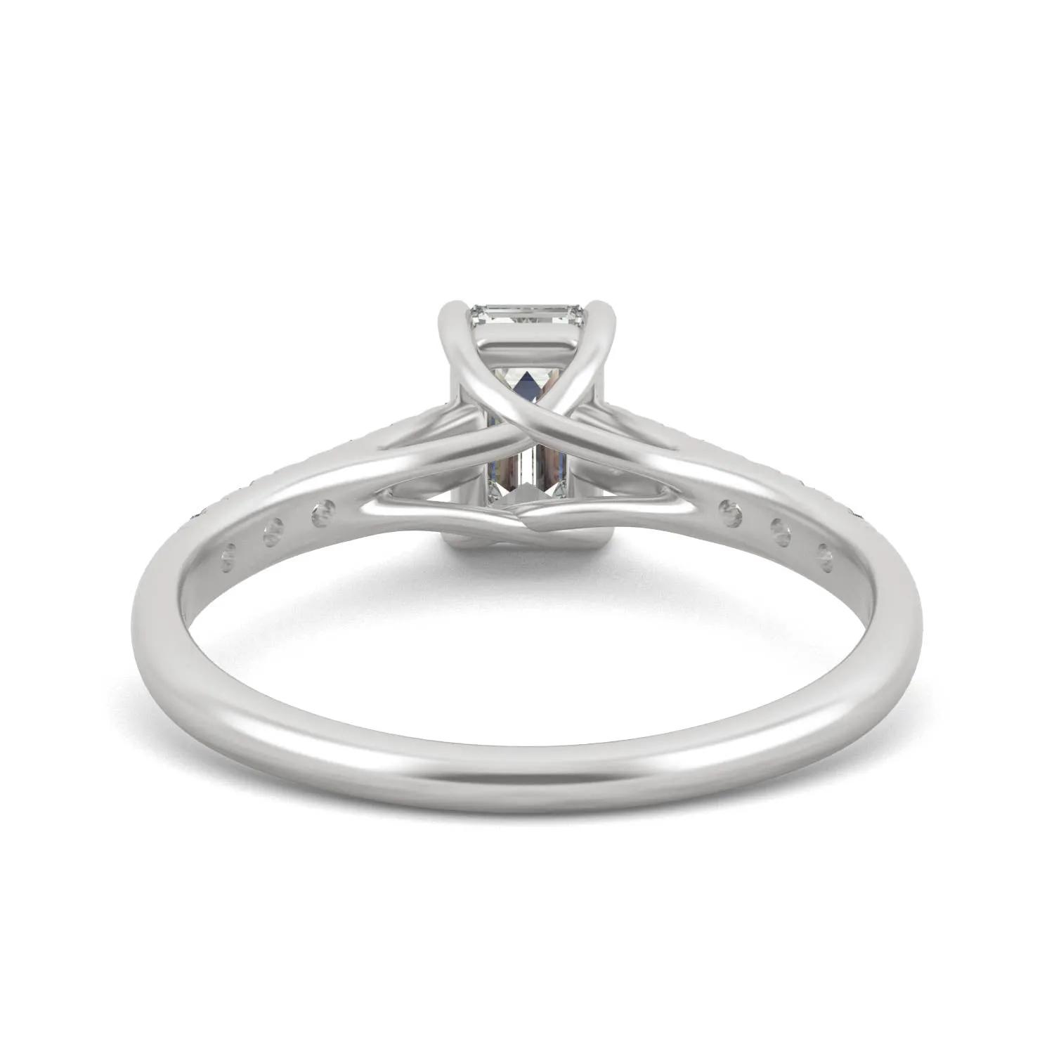 1.24 CTW DEW Emerald Moissanite Side-Stone Engagement Ring in 14K White Gold