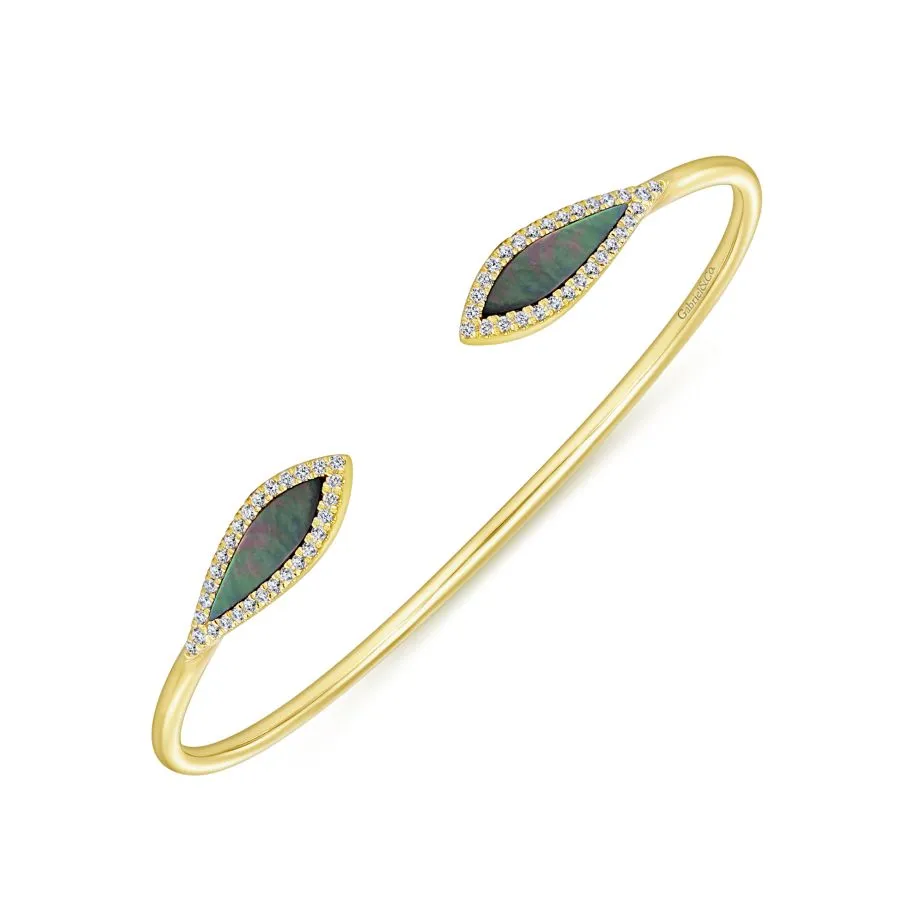 14K Yellow Gold Diamond & Black Mother of Pearl Bangle