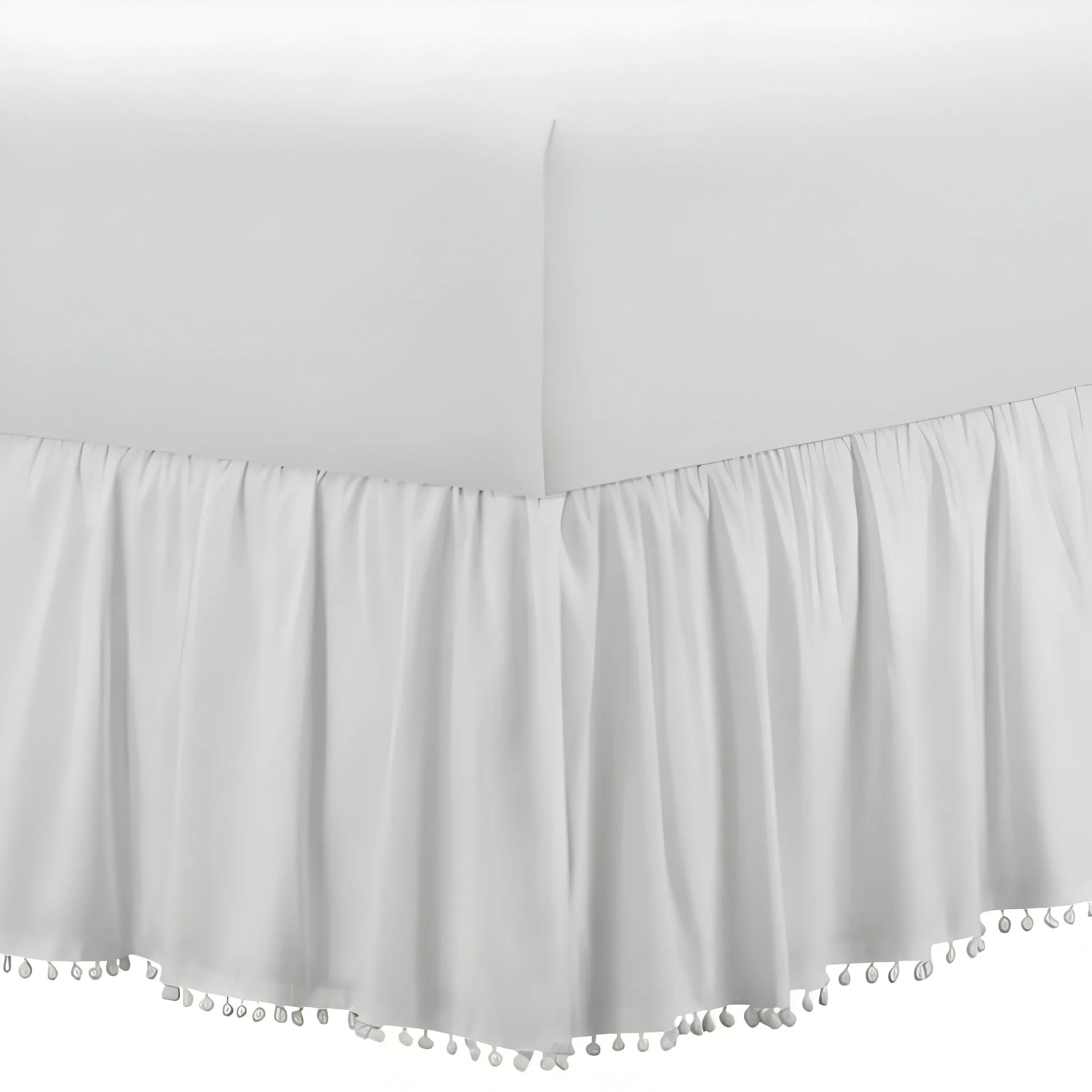400TC Cotton Pom Fringe Sateen Solid Gathered Boho Bed Skirt