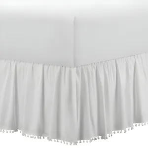 400TC Cotton Pom Fringe Sateen Solid Gathered Boho Bed Skirt