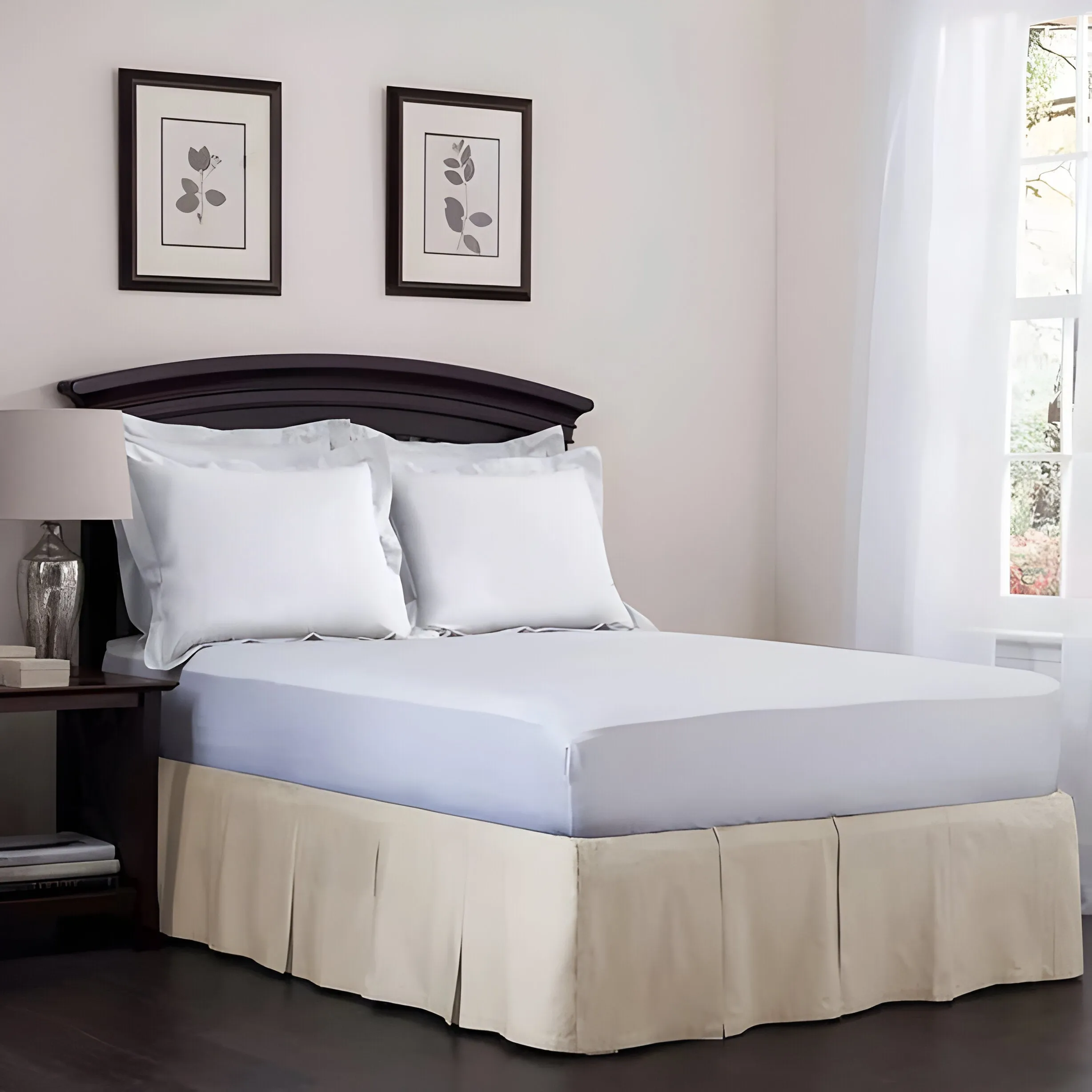 400TC Cotton Sateen Velcro Detachable Pleated Bed Skirt