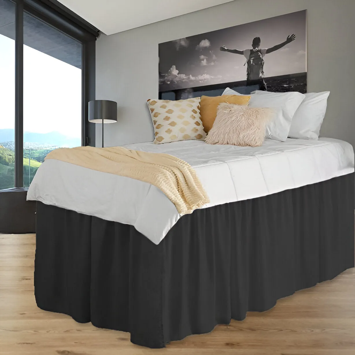 400TC Sateen Solid Cotton Gathered Dorm Bed Skirt