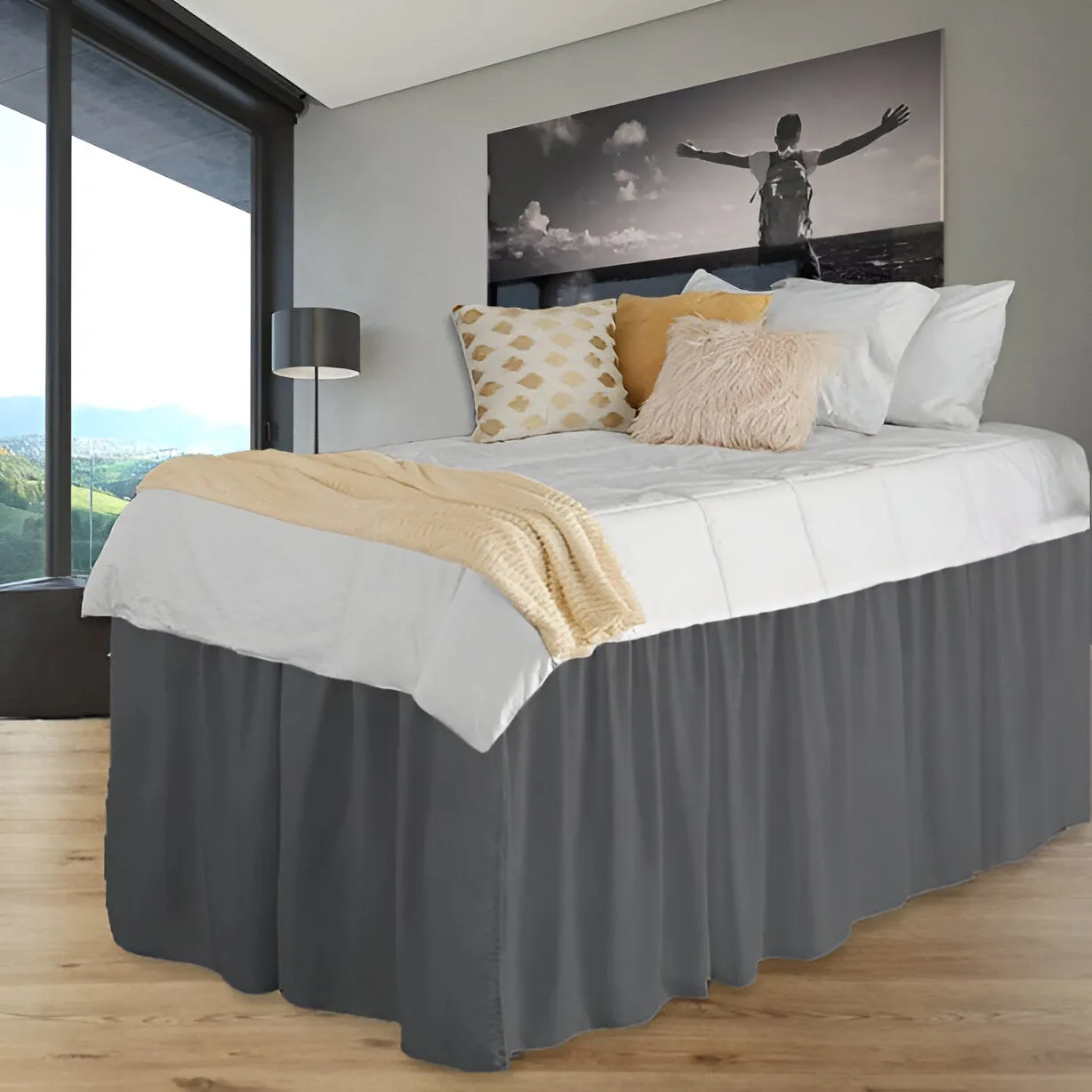 400TC Sateen Solid Cotton Gathered Dorm Bed Skirt