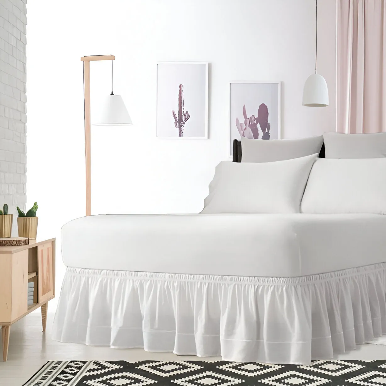 400TC Sateen Solid Cotton Single Embroidered Wrap Around Bed Skirt