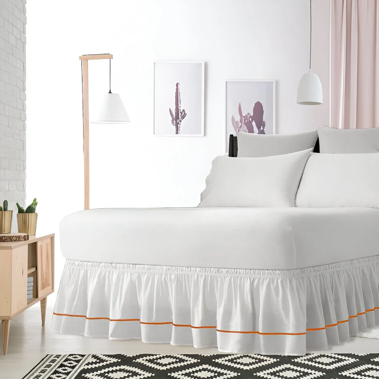 400TC Sateen Solid Cotton Single Embroidered Wrap Around Bed Skirt