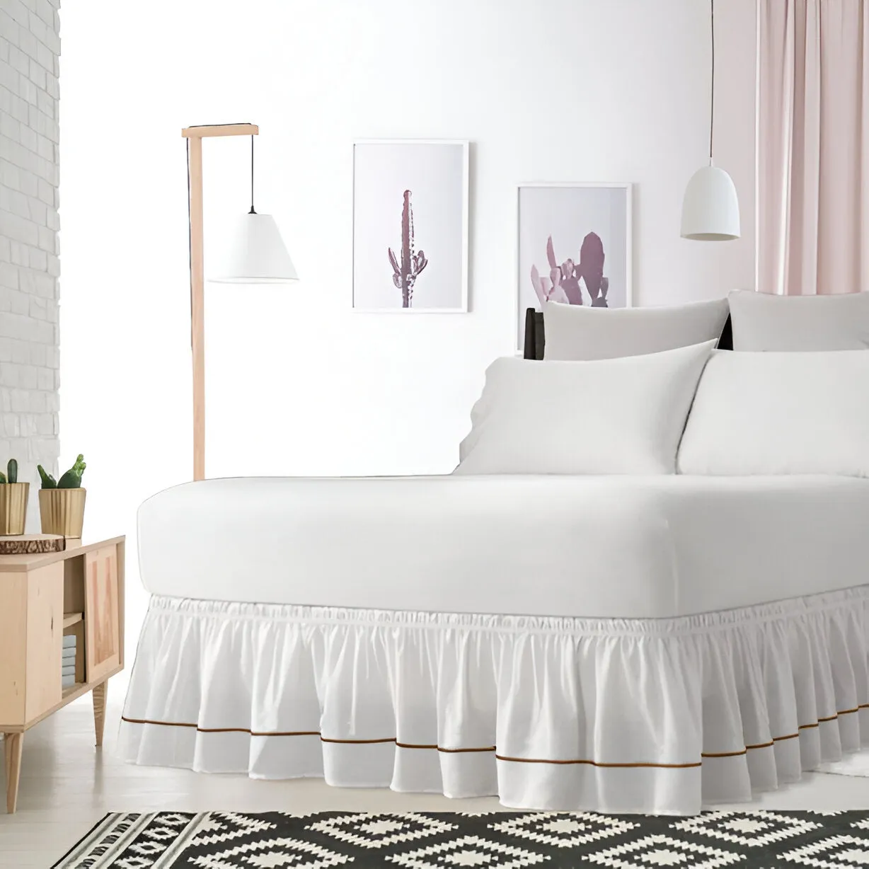 400TC Sateen Solid Cotton Single Embroidered Wrap Around Bed Skirt