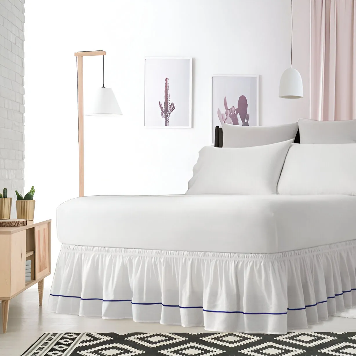 400TC Sateen Solid Cotton Single Embroidered Wrap Around Bed Skirt