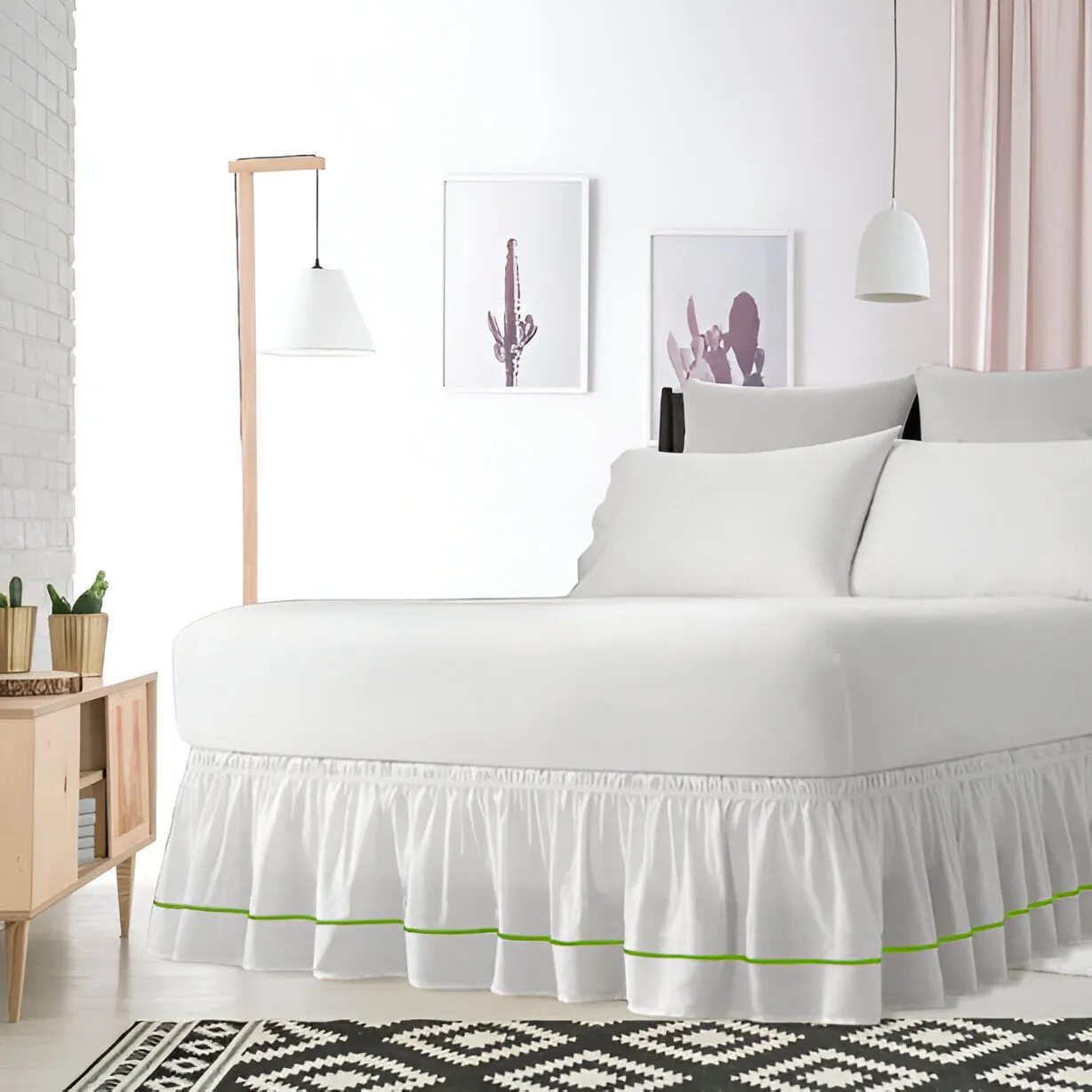 400TC Sateen Solid Cotton Single Embroidered Wrap Around Bed Skirt