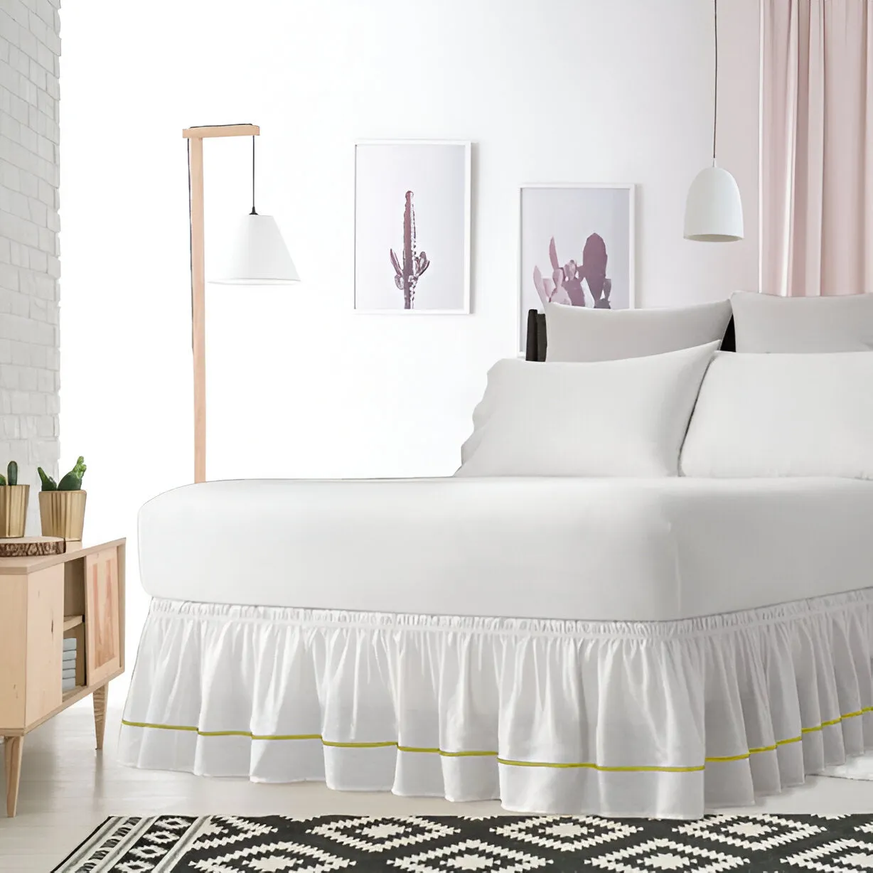 400TC Sateen Solid Cotton Single Embroidered Wrap Around Bed Skirt
