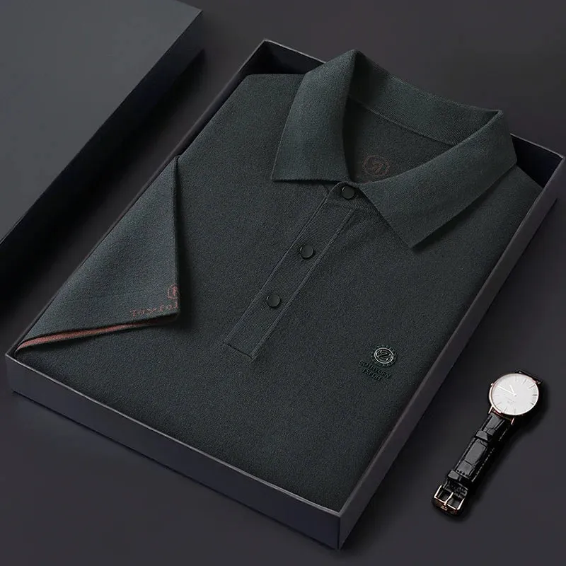 8XL 7XL 6XL 2024 New High End Comfortable Wool Sweater Men Short Sleeve Lapel Sweaters Man Business Casual Mens Christmas Jumper