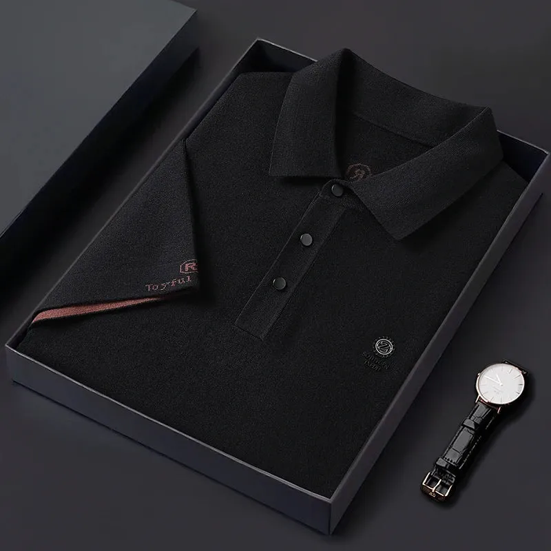8XL 7XL 6XL 2024 New High End Comfortable Wool Sweater Men Short Sleeve Lapel Sweaters Man Business Casual Mens Christmas Jumper