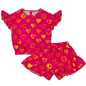 A DEE - Melissa Bold Hearts Colour Block Heart Print Poly Short Set - Hot Pink