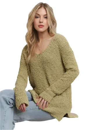 ADORA High-Low Side Slit V-Neck Sweater