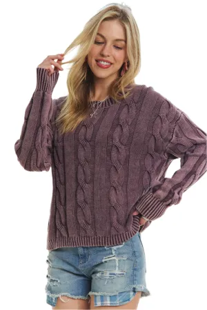 ADORA Mineral Washed Cable Knit Sweater Top