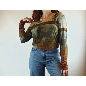 Adventures Des Toiles second hand landscape print long sleeve top size 42 (best fits size 10)
