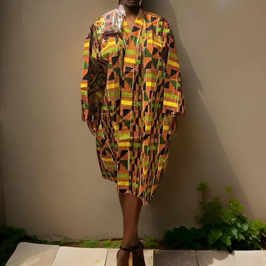 African Kente Print Style1 Duster & Shorts Set
