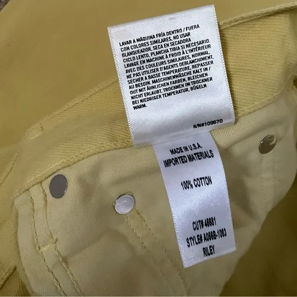 AGOLDE Yellow Riley High Rise Straight Crop 5 Button Fly Jeans Size 28‎