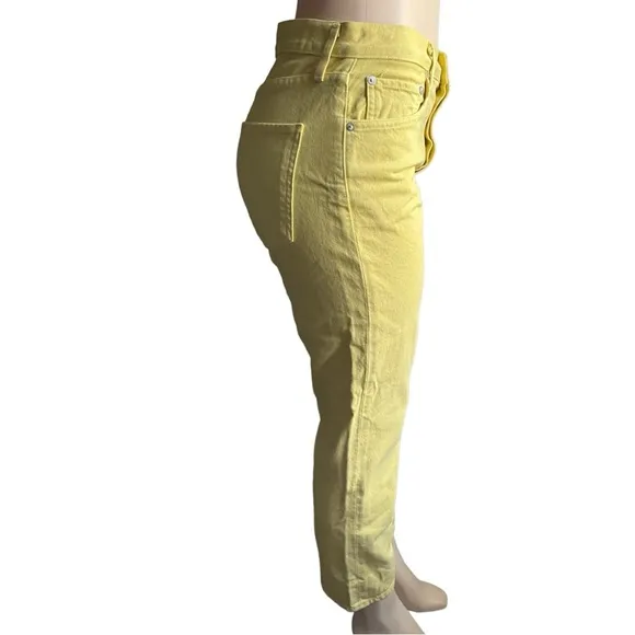 AGOLDE Yellow Riley High Rise Straight Crop 5 Button Fly Jeans Size 28‎