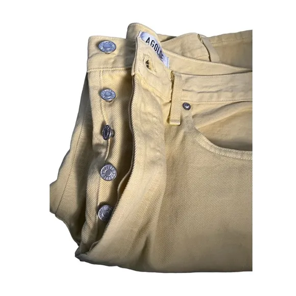 AGOLDE Yellow Riley High Rise Straight Crop 5 Button Fly Jeans Size 28‎