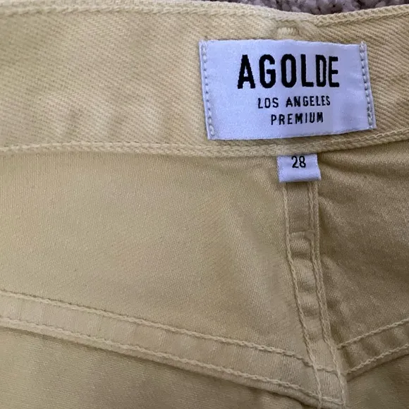 AGOLDE Yellow Riley High Rise Straight Crop 5 Button Fly Jeans Size 28‎