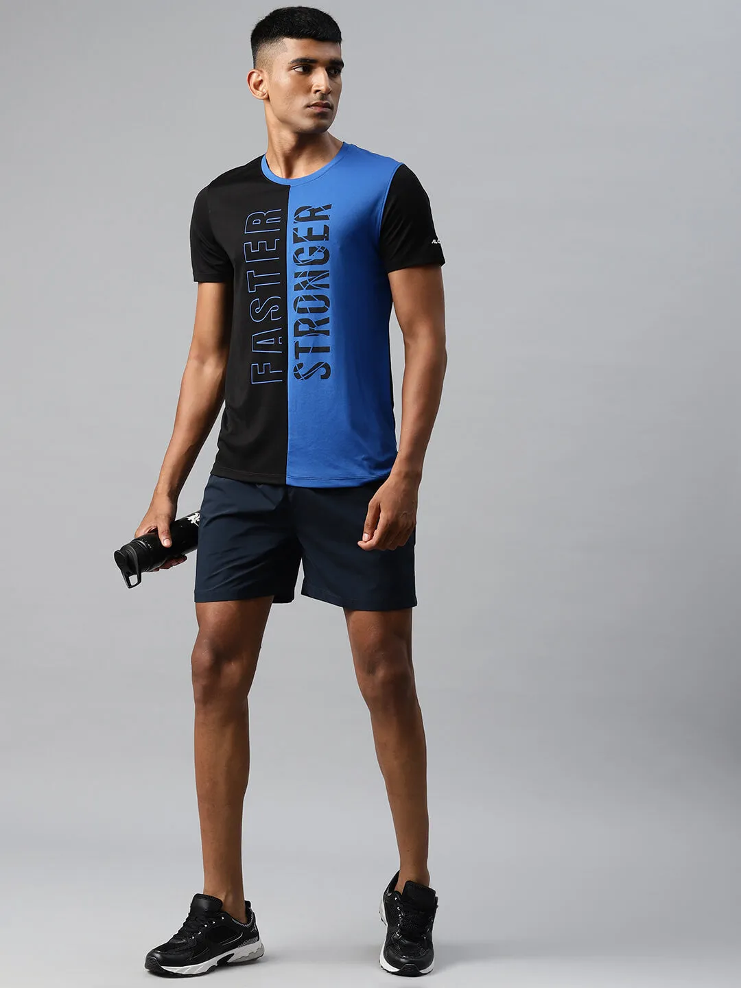 Alcis Men Typography Printed Colourblocked Dry Tech Slim Fit Sports T-shirt