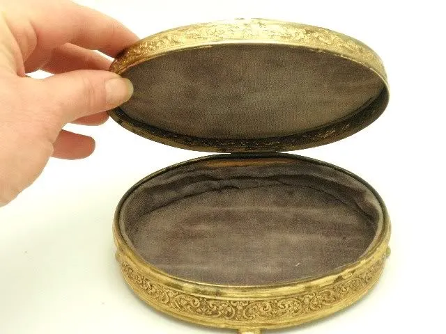 Antique Apollo Ormolu Jeweled Oval Jewelry Casket