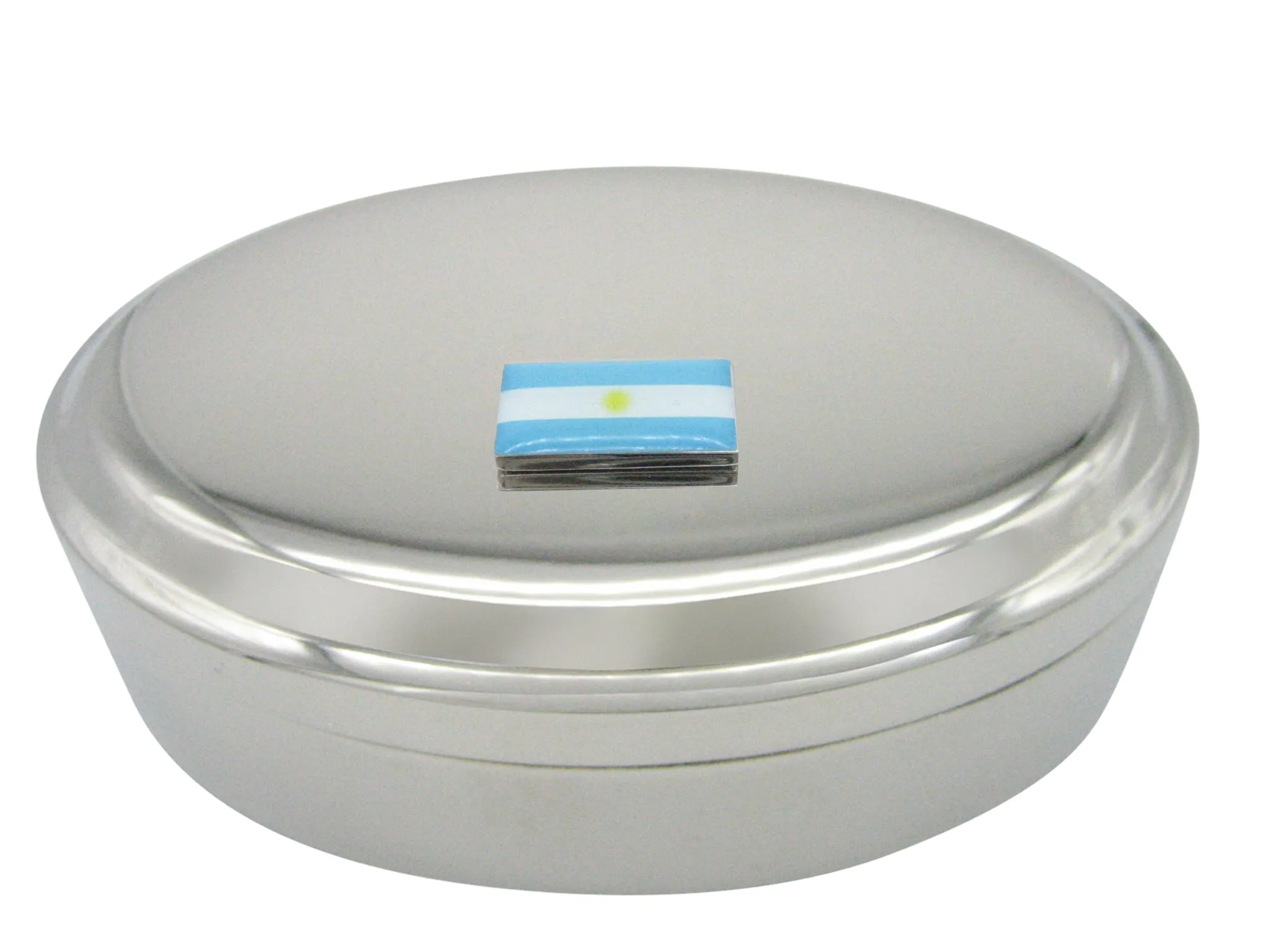 Argentina Flag Pendant Oval Trinket Jewelry Box