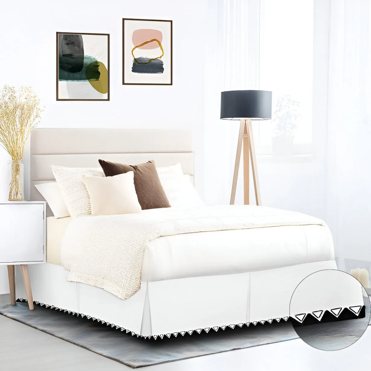 Ashley 400TC Sateen Cotton Traingle Embroidery Tailored Bed Skirt