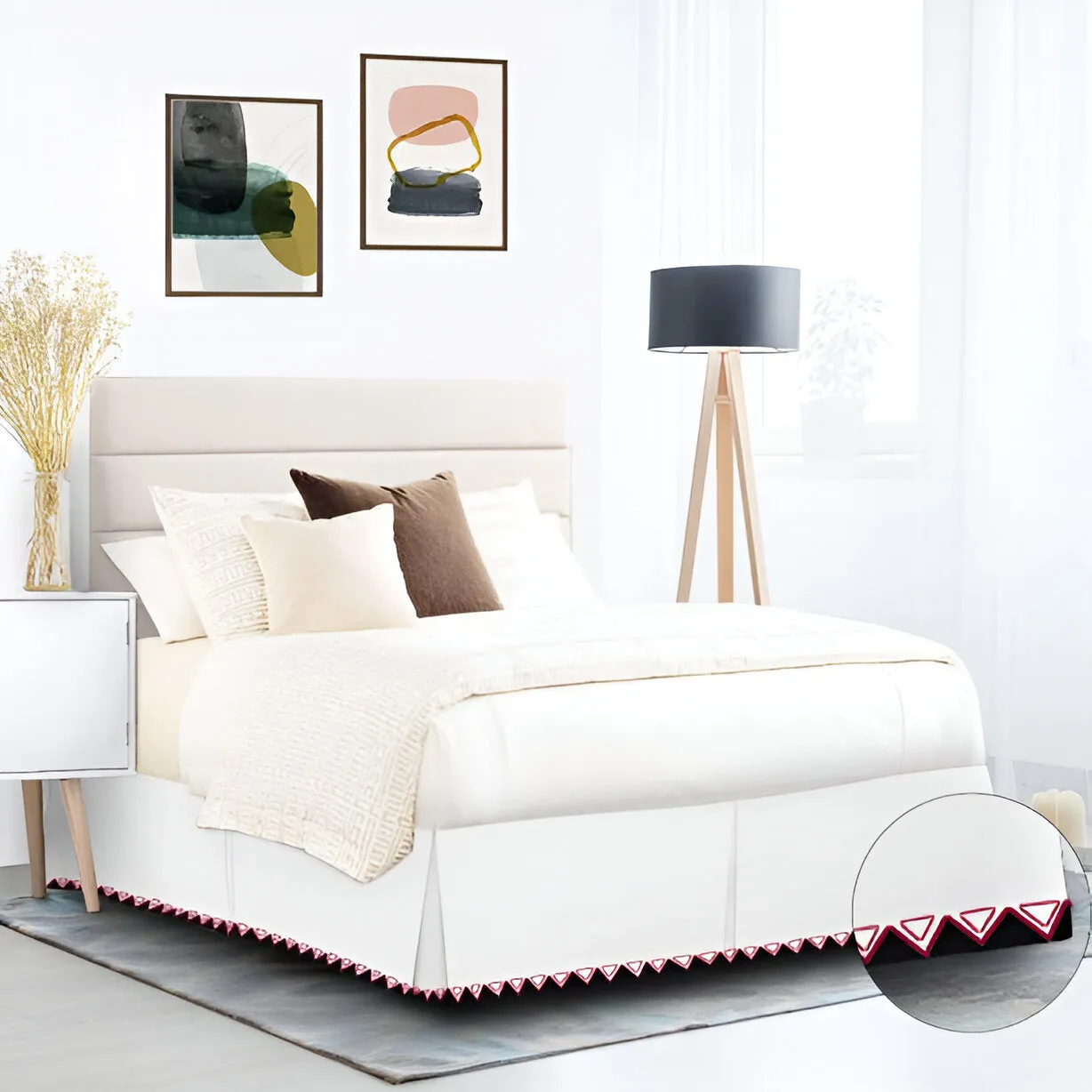 Ashley 400TC Sateen Cotton Traingle Embroidery Tailored Bed Skirt