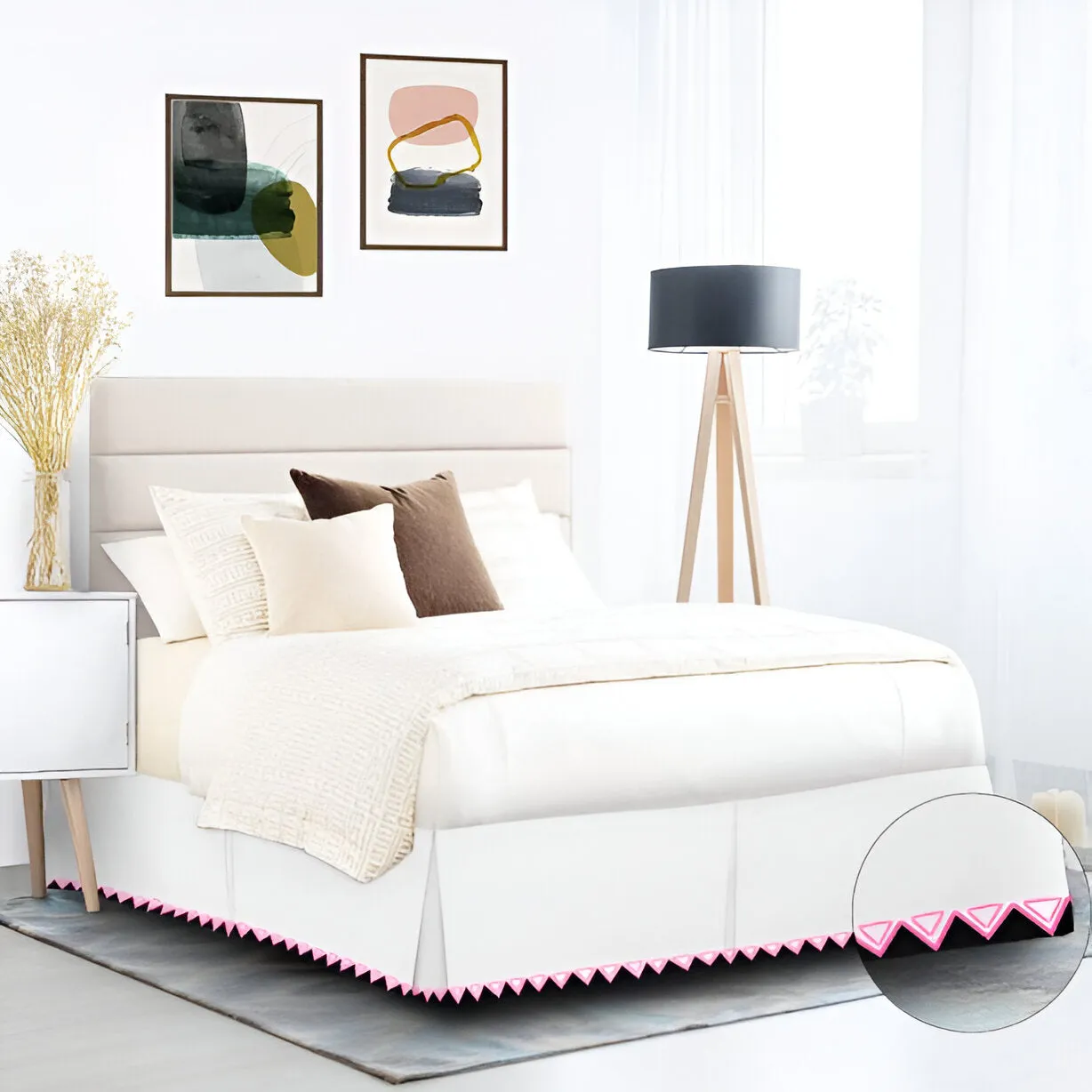 Ashley 400TC Sateen Cotton Traingle Embroidery Tailored Bed Skirt