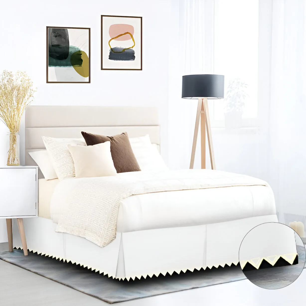 Ashley 400TC Sateen Cotton Traingle Embroidery Tailored Bed Skirt