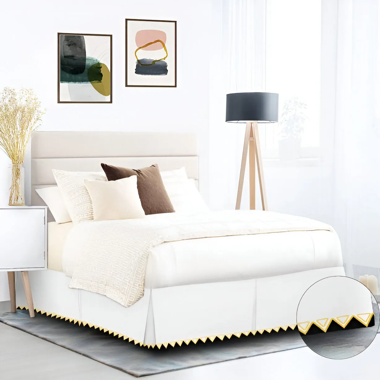 Ashley 400TC Sateen Cotton Traingle Embroidery Tailored Bed Skirt