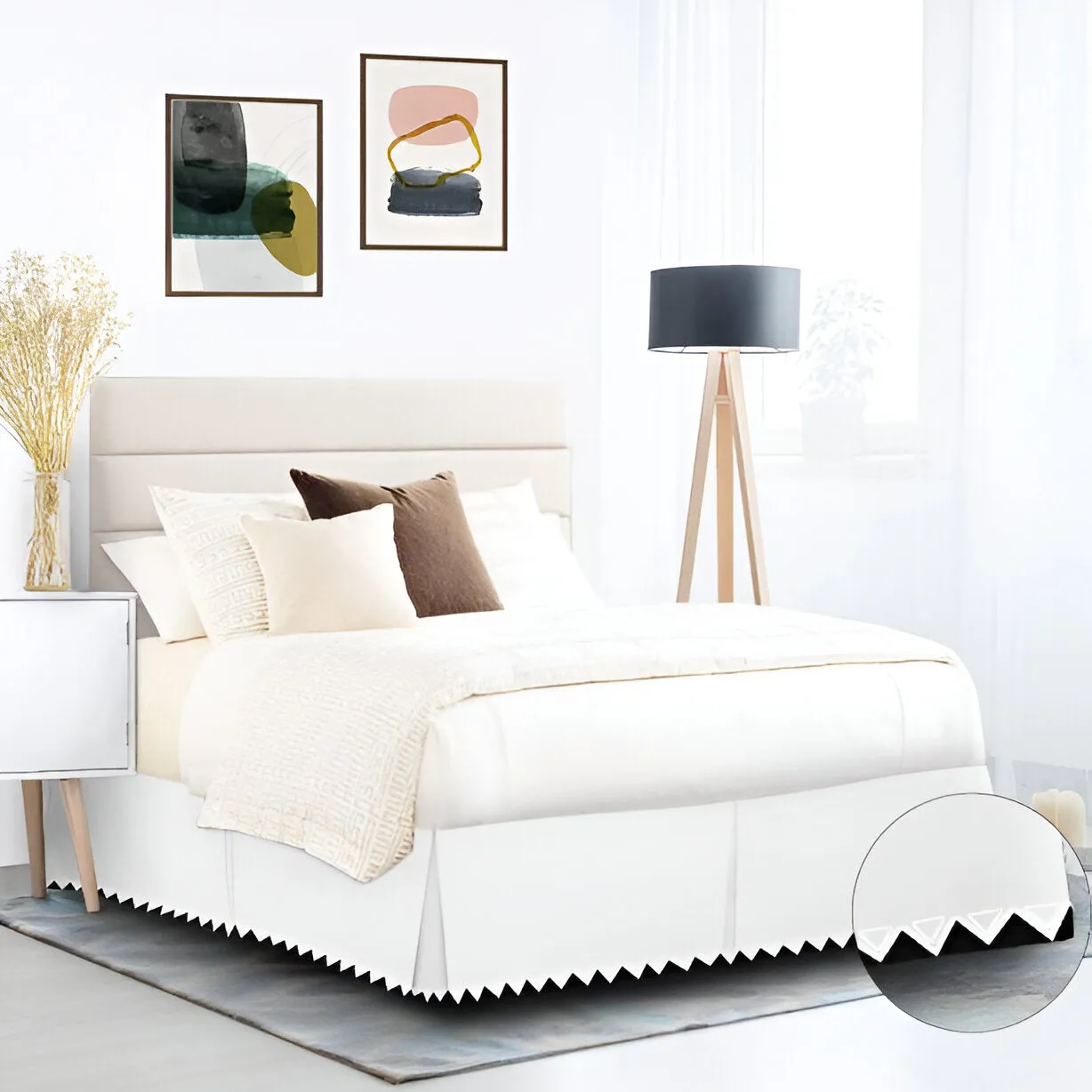 Ashley 400TC Sateen Cotton Traingle Embroidery Tailored Bed Skirt
