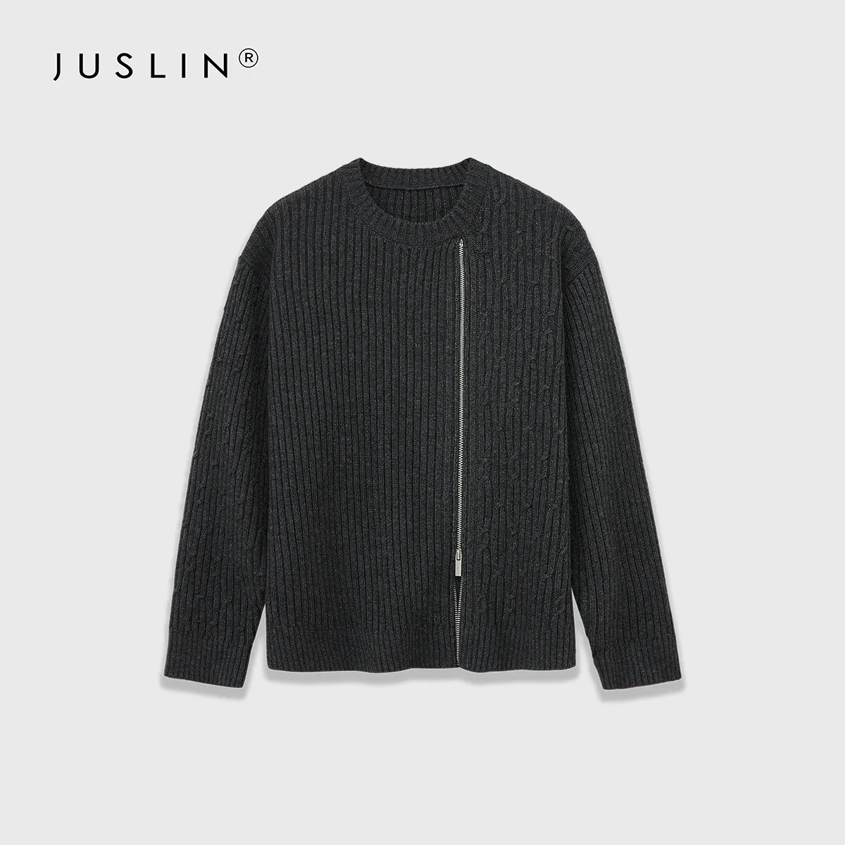 Asymmetric Zip Ribbed Sweater