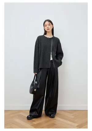Asymmetric Zip Ribbed Sweater