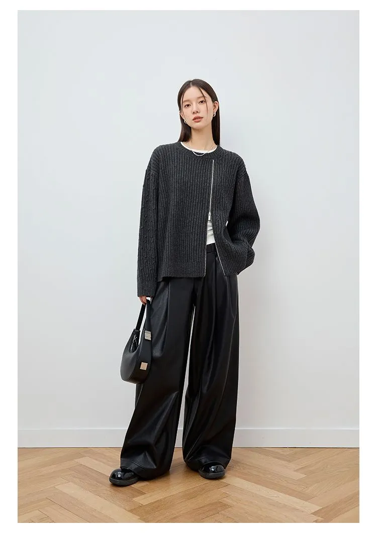 Asymmetric Zip Ribbed Sweater
