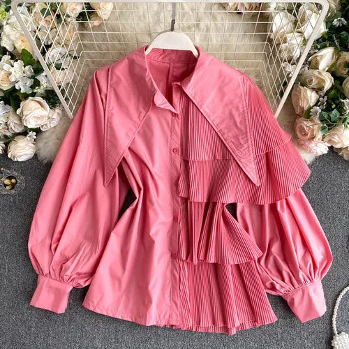 Asymmetrical Ruffle Puff Sleeve Blouse
