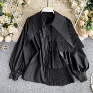 Asymmetrical Ruffle Puff Sleeve Blouse