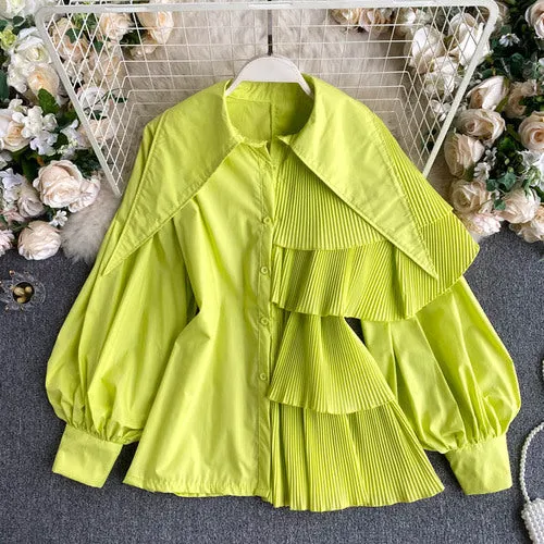 Asymmetrical Ruffle Puff Sleeve Blouse
