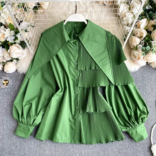 Asymmetrical Ruffle Puff Sleeve Blouse
