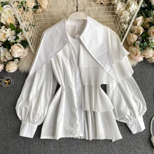 Asymmetrical Ruffle Puff Sleeve Blouse