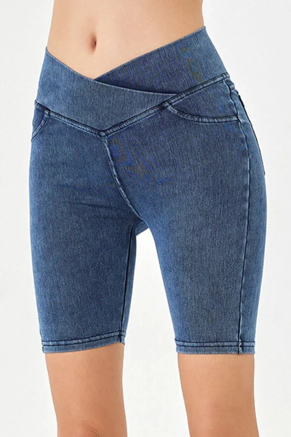 Asymmetrical Waist Denim Shorts