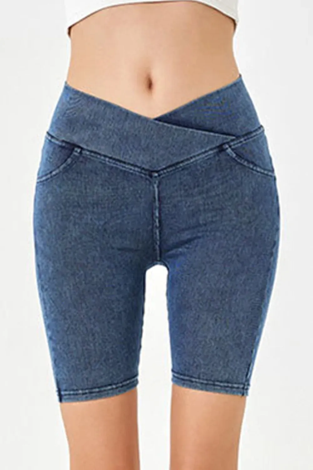 Asymmetrical Waist Denim Shorts