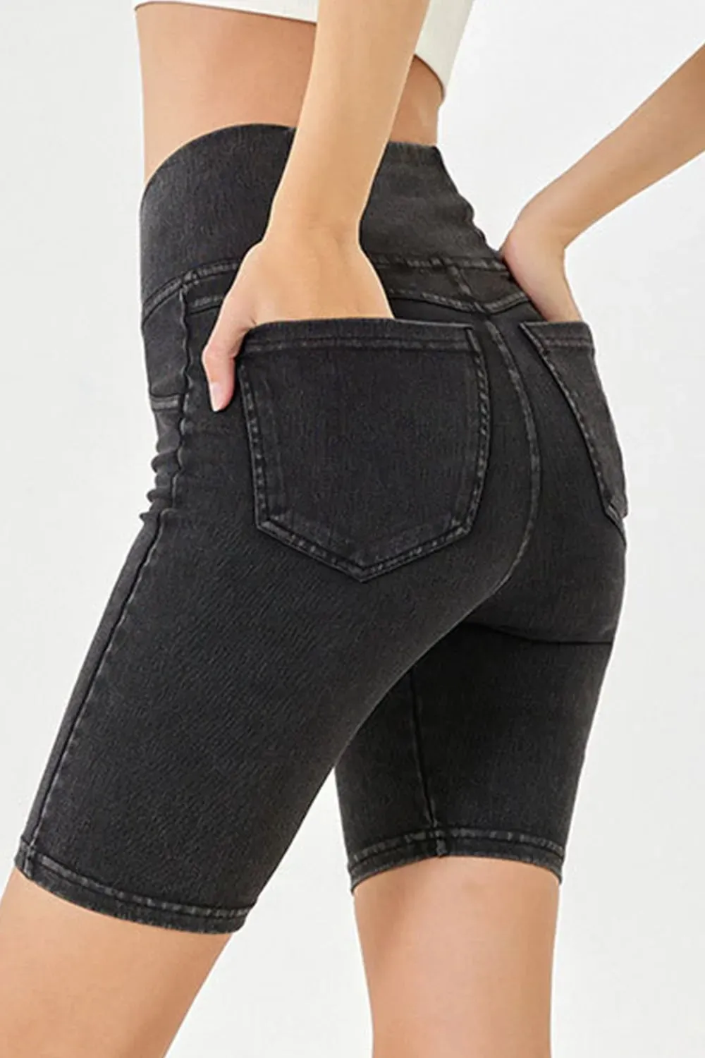 Asymmetrical Waist Denim Shorts